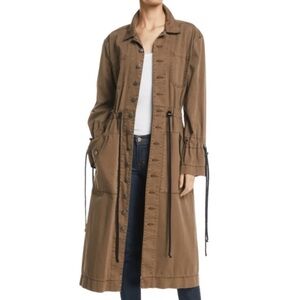NWT Cinq A Sept Sophie Olive Green Tan Midi Buttondown Trench Jacket Coat XS
